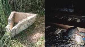 ట్రాక్ పై సిమెంట్ దిమ్మె.. ఢీకొట్టిన రైలు