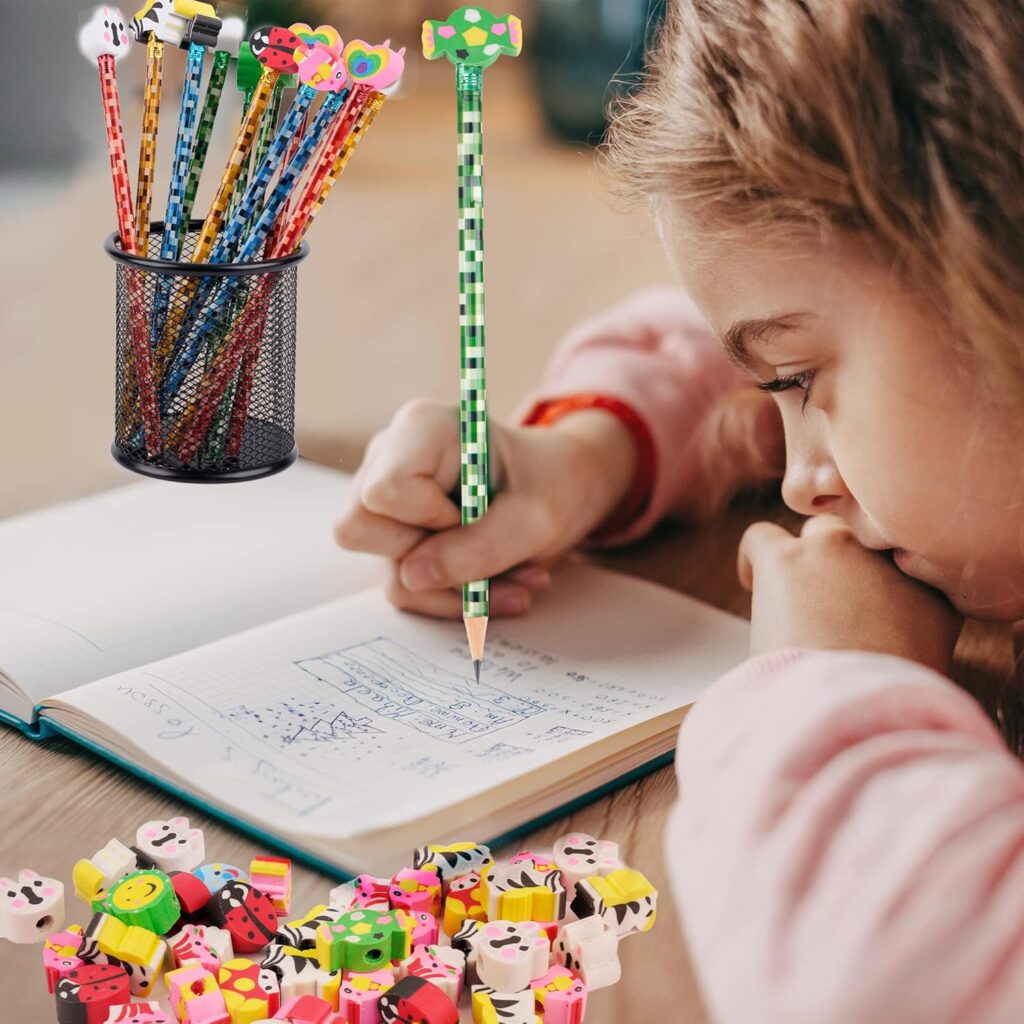 పిల్లల కోసం ఆకర్షణీయమైన పెన్నులు, పెన్సిల్లు మరియు ఎరేజర్లు
