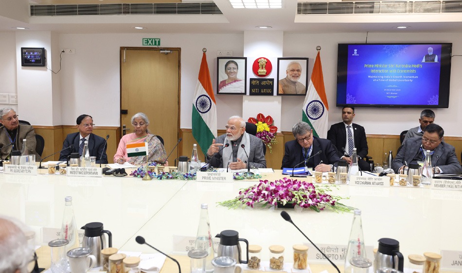 PM interacts with economists at NITI Aayog, in New Delhi on December 24, 2024.