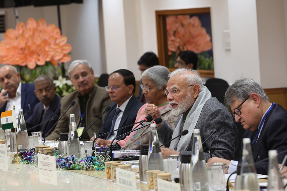 PM interacts with economists at NITI Aayog, in New Delhi on December 24, 2024.
