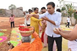 KTR and Harish Rao in Bhogi celebrations