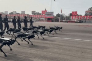 Robotic dogs march past in army parade