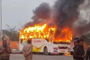 Telangana bus caught fire i