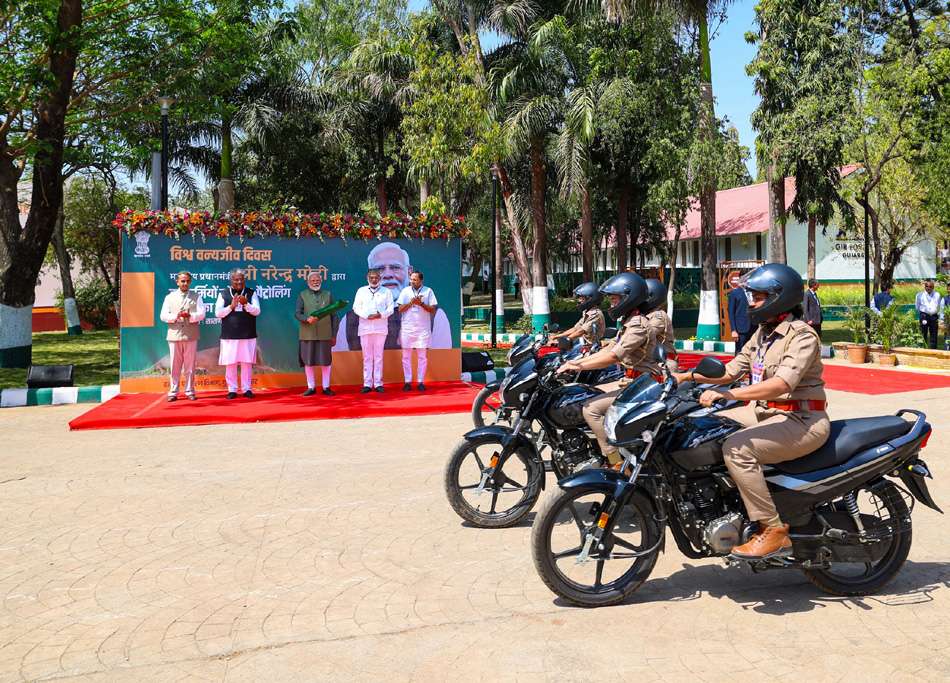 PM flags off patrolling bikes, in Gujarat on March 03, 2025.