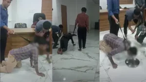 ఉద్యోగుల మెడకు గొలుసు.. కుక్కల్లా పరిగెత్తించిన కంపెనీ వీడియో వైరల్