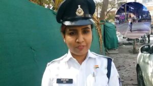 పాటలతో ట్రాఫిక్ నియమాల​పై అవగాహన కల్పిస్తున్న లేడీ పోలీస్