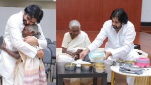 96 ఏళ్ల వృద్ధురాలితో కలిసి భోజనం చేసిన పవన్ కల్యాణ్