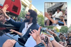 రామ్ చ‌ర‌ణ్ మైన‌పు విగ్ర‌హ ఆవిష్క‌ర‌ణలో పాల్గొన్న చిరు,చెర్రీ