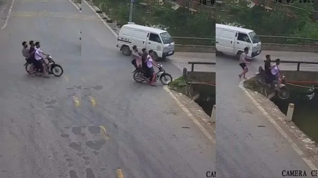 Bike accident : బైక్ ప్రమాదం నుంచి తప్పించుకున్న యువకుడు