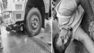 ట్యాంకర్ ఢీకొని బైక్ పై ప్రయాణిస్తున్న తండ్రి, కూతుళ్లు మృతి