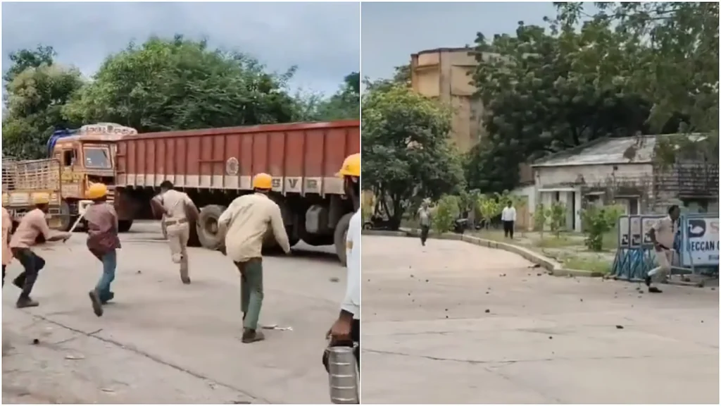 News Telugu: Deccan – దక్కన్ సిమెంట్స్లో కూలీల అరాచకం పోలీసులపై కర్రలు, రాళ్లతో దాడి