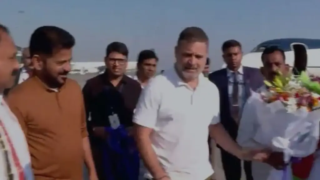 Rahul Gandhi arrives in Hyderabad