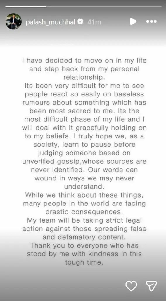 Palash Muchhal reacts to the cancellation of his marriage with Smriti Mandhana..