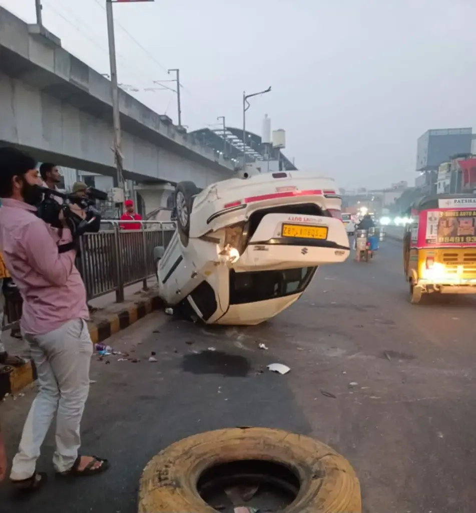 Begumpet fly over bridge car accident
