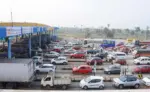 Huge crowds at the Panthangi toll plaza