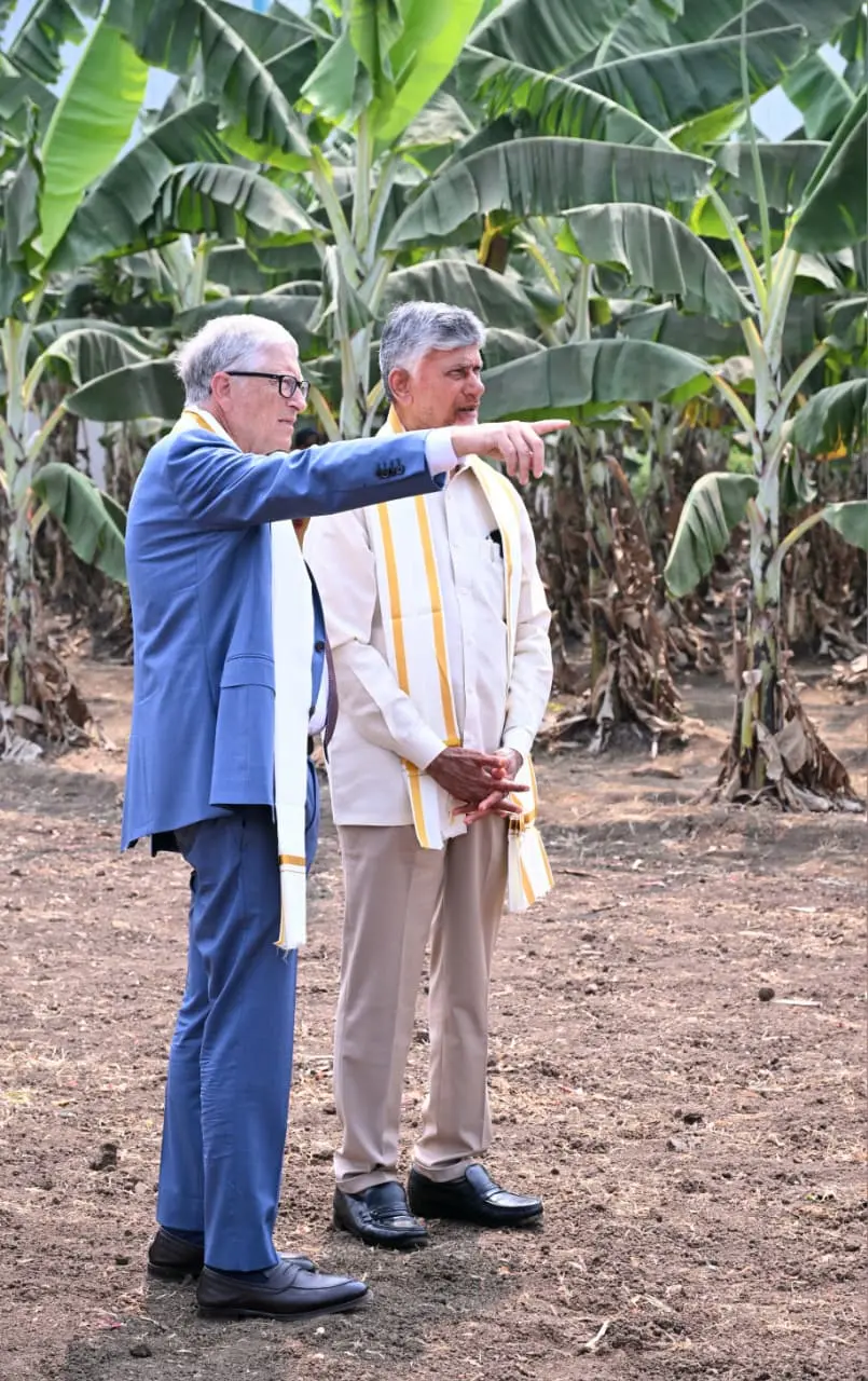 Bill Gates: చంద్రబాబుతో కలిసి అరటితోటను సందర్శించిన బిల్ గేట్స్