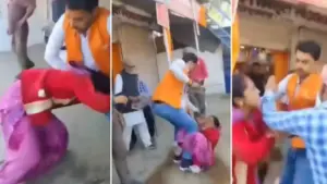 నడిరోడ్డులో మహిళపై బీజేపీ నేత దాడి