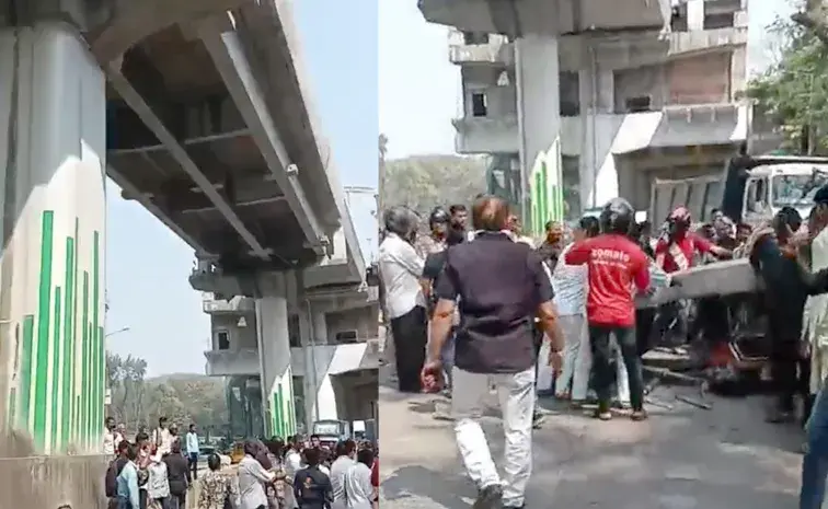 చూస్తుండగానే కుప్పకూలిన మెట్రో పిల్లర్ నలుగురికి గాయాలు