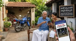 ఇంట్లో ఉన్న బండికి హెల్మెట్ లేదని ఫైన్!