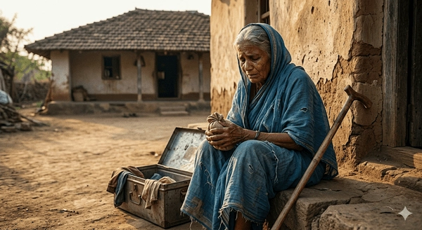 Elderly woman Ratnamma complaining against sons in Nalgonda district.