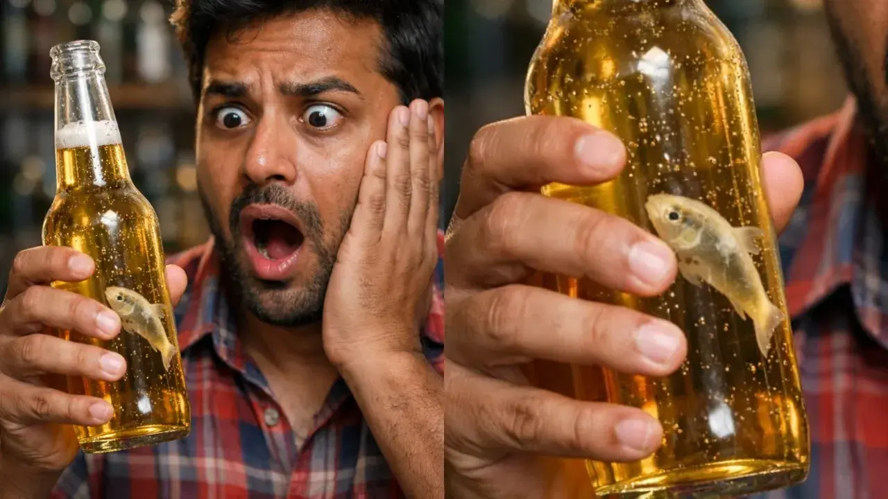 వింత..  బీర్ బాటిల్‌లో చేప పిల్ల 
